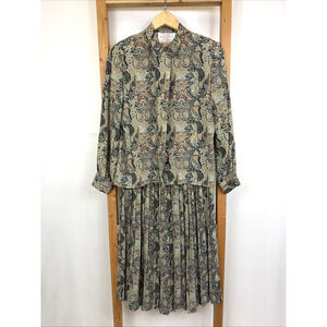 Pendleton Multicolor Pattern Pleated Skirt Button Up Top Skirt Set Size SMALL